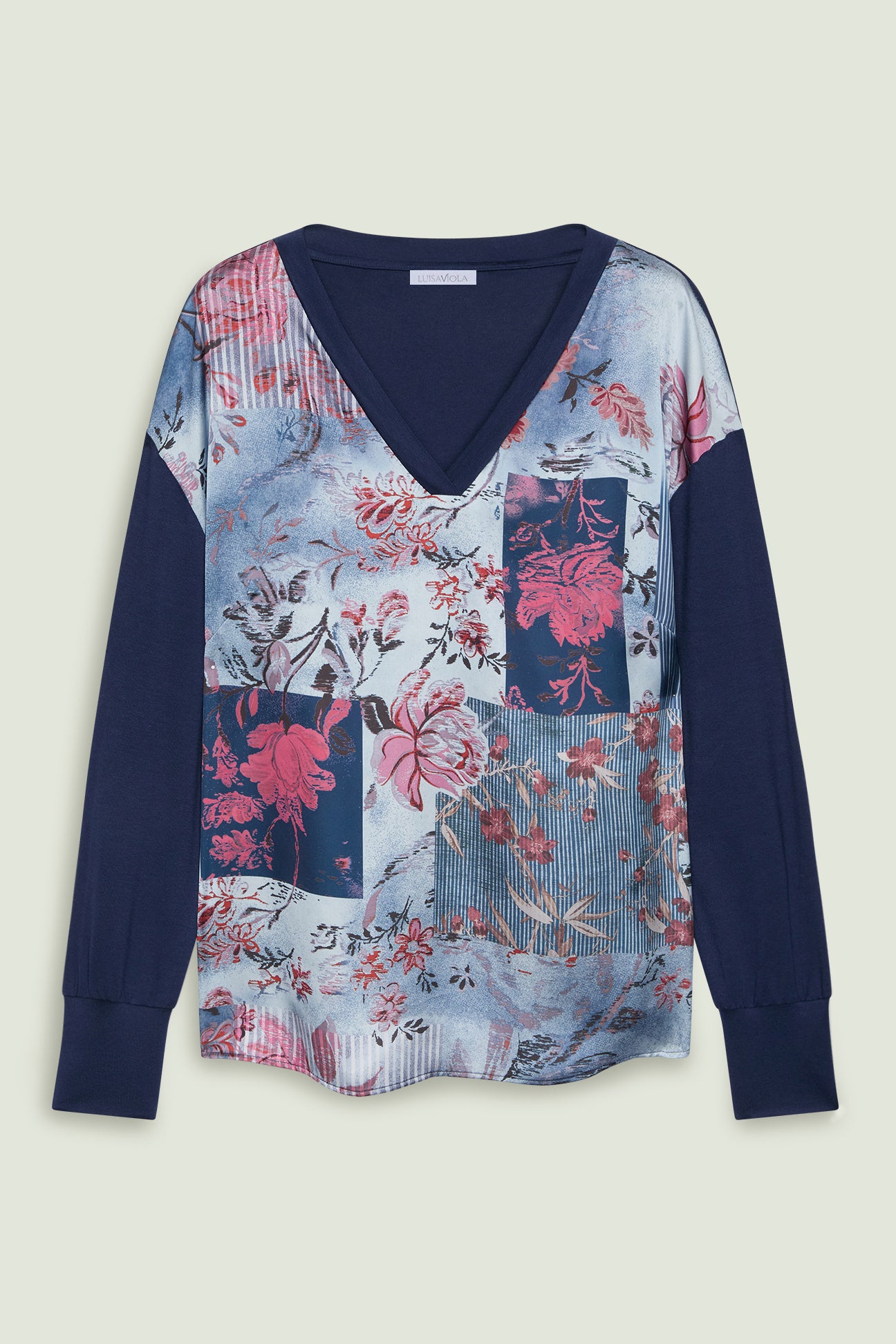 BLUSA IN JERSEY E SATIN STAMPATO
