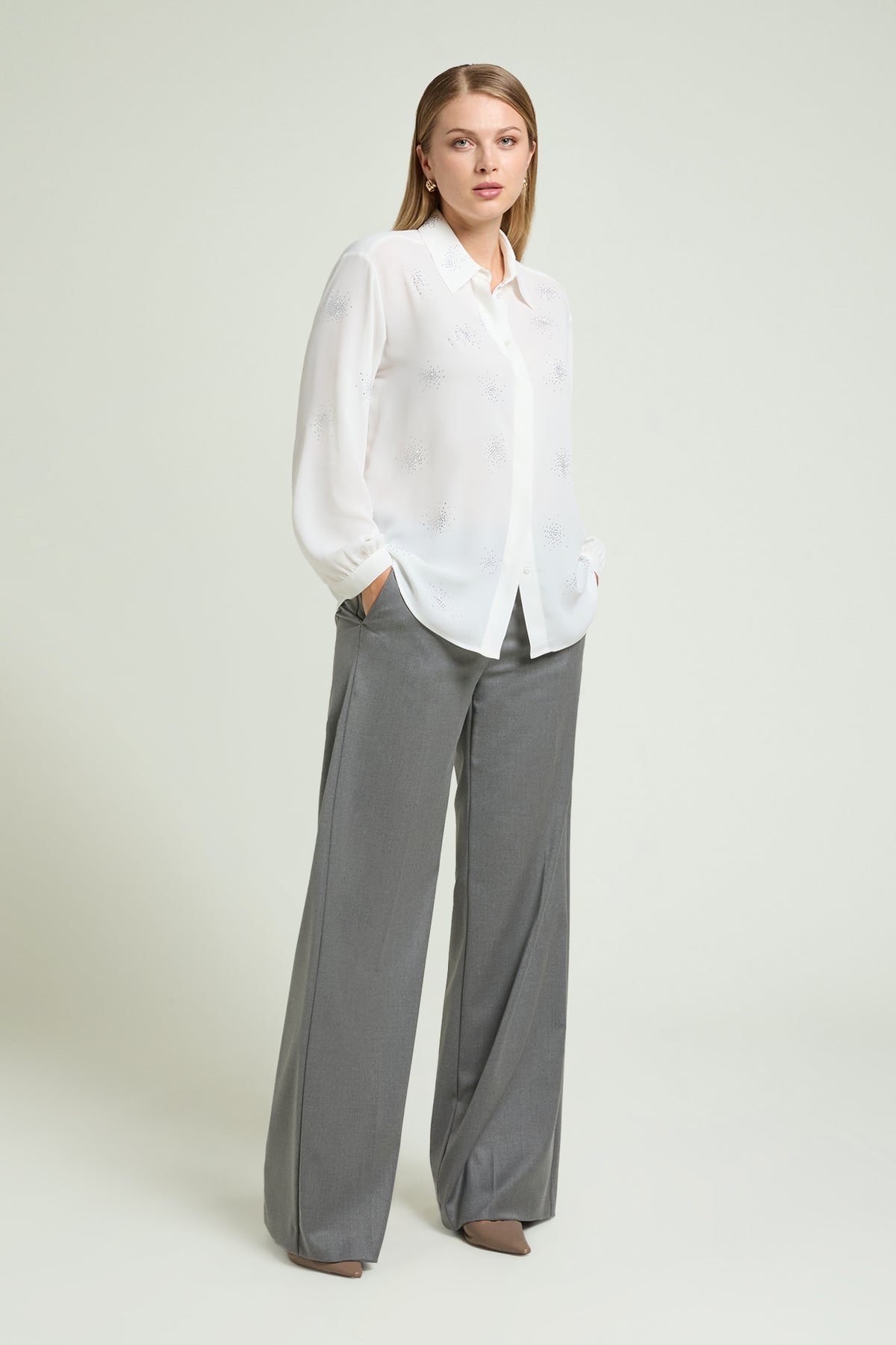 CAMICIA IN DOPPIA GEORGETTE CON PUNTI LUCE