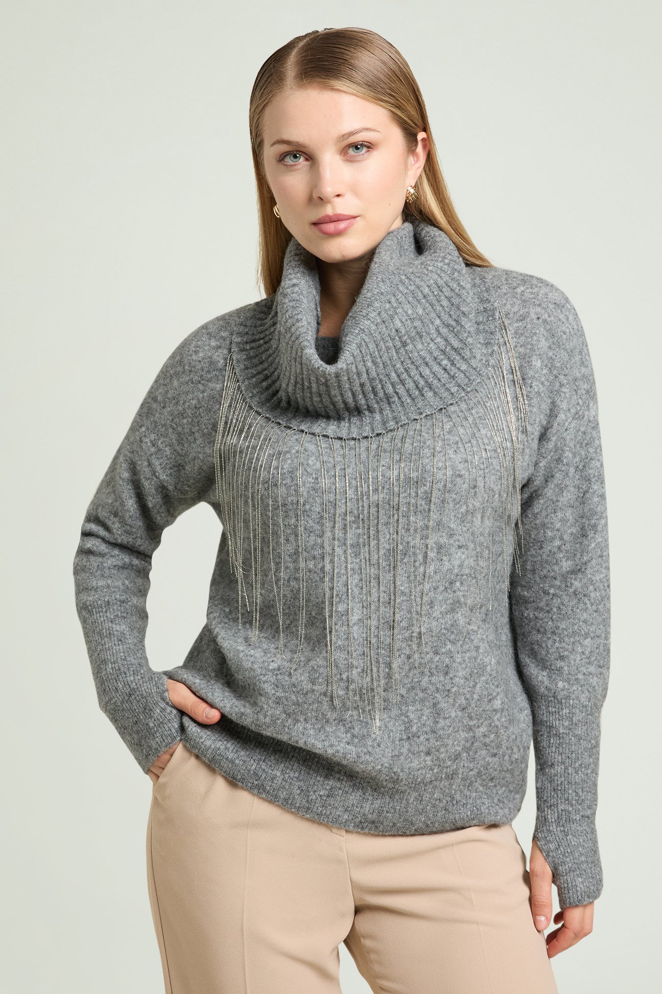 MAGLIA CON FRANGE IN JAIS