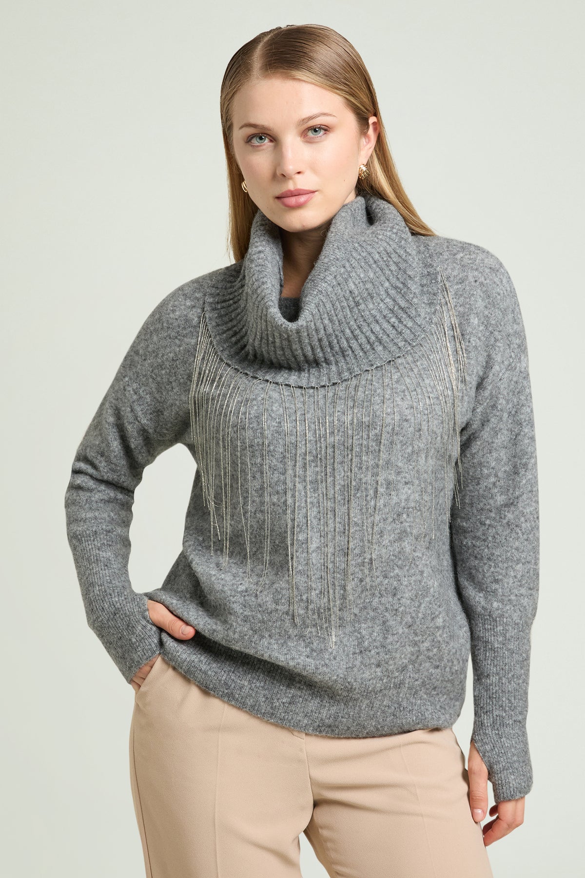 MAGLIA CON FRANGE IN JAIS