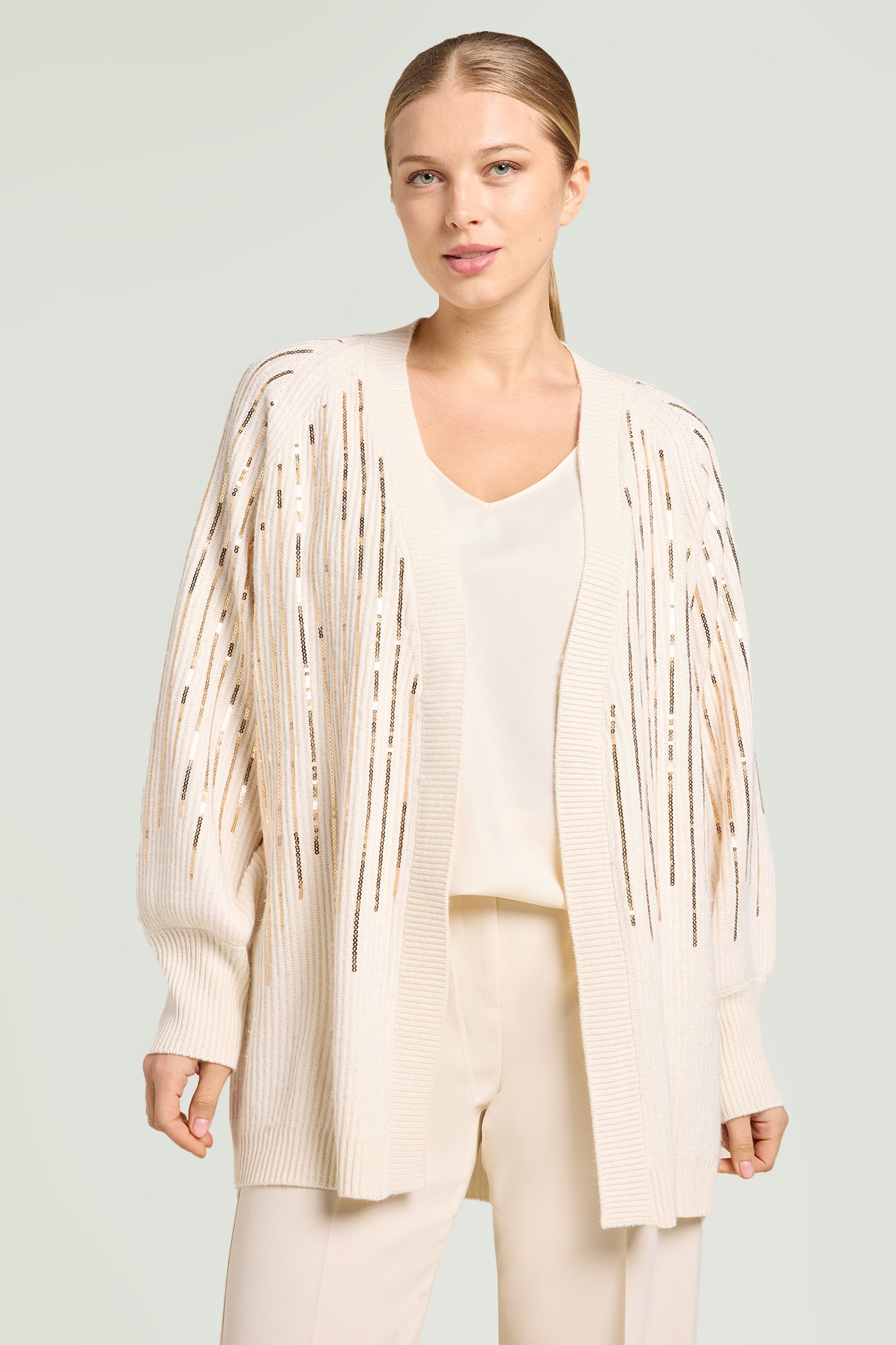CARDIGAN RICAMATO CON PAILLETTES DEGRADE'