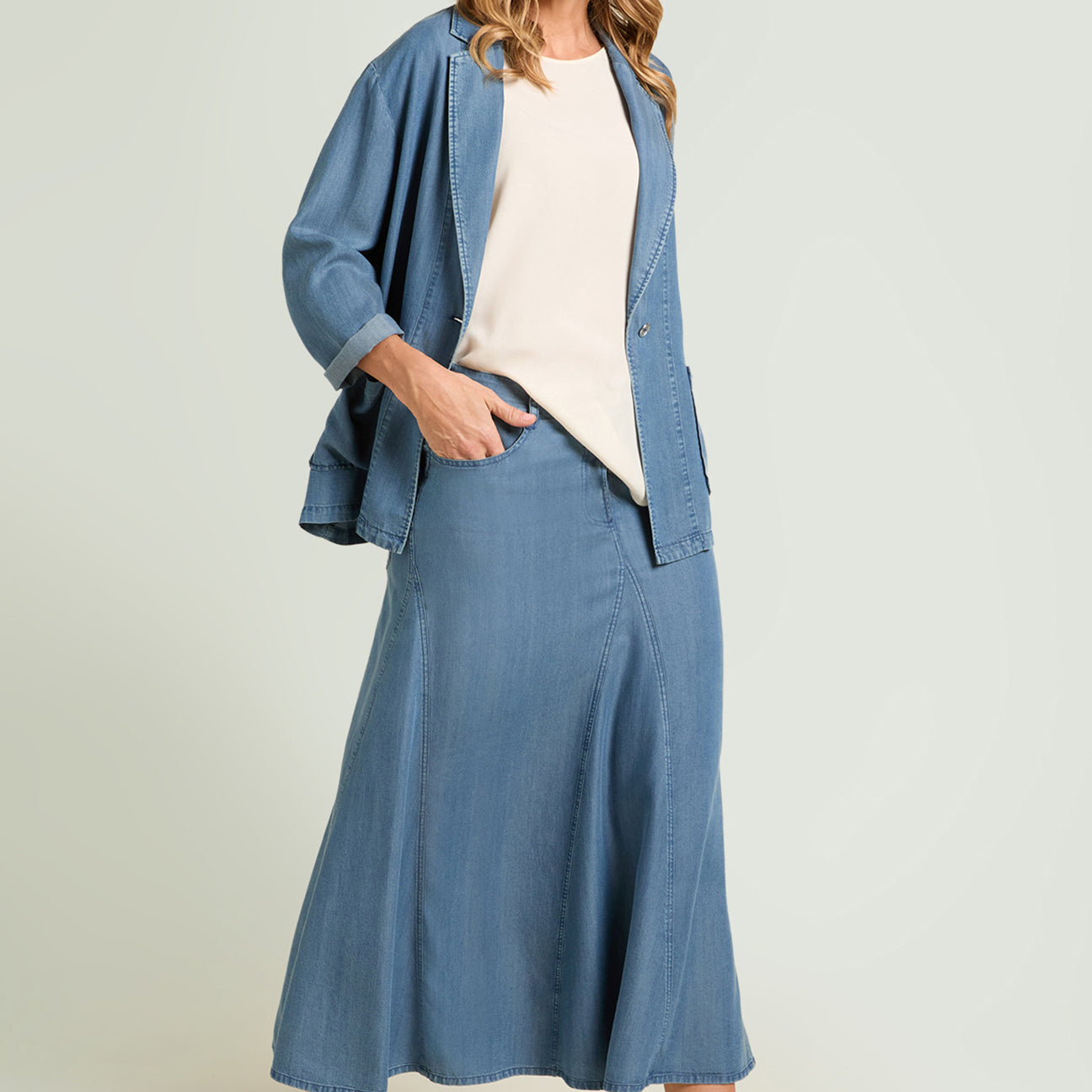 GONNA LUNGA IN CHAMBRAY