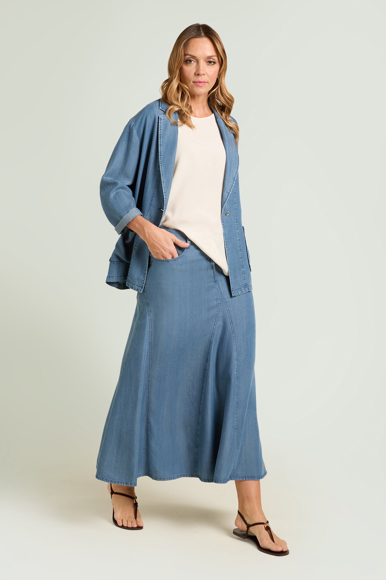 GONNA LUNGA IN CHAMBRAY