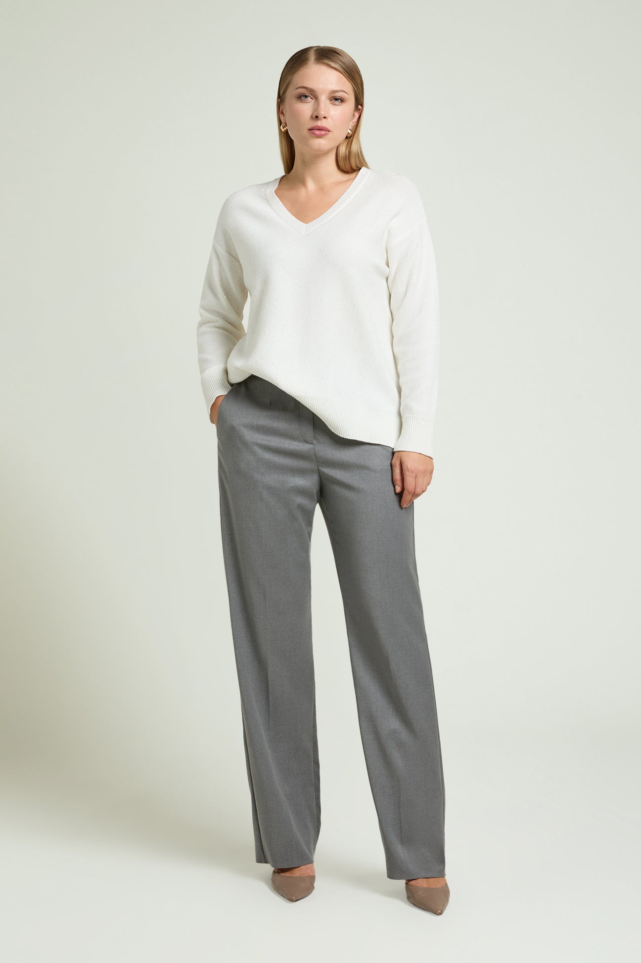 PANTALONI AMPI IN SAGLIA MELANGE