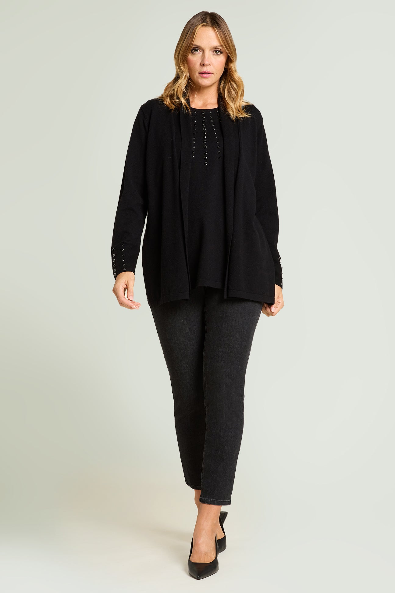 CARDIGAN RICAMATO CON EFFETTO TWIN SET