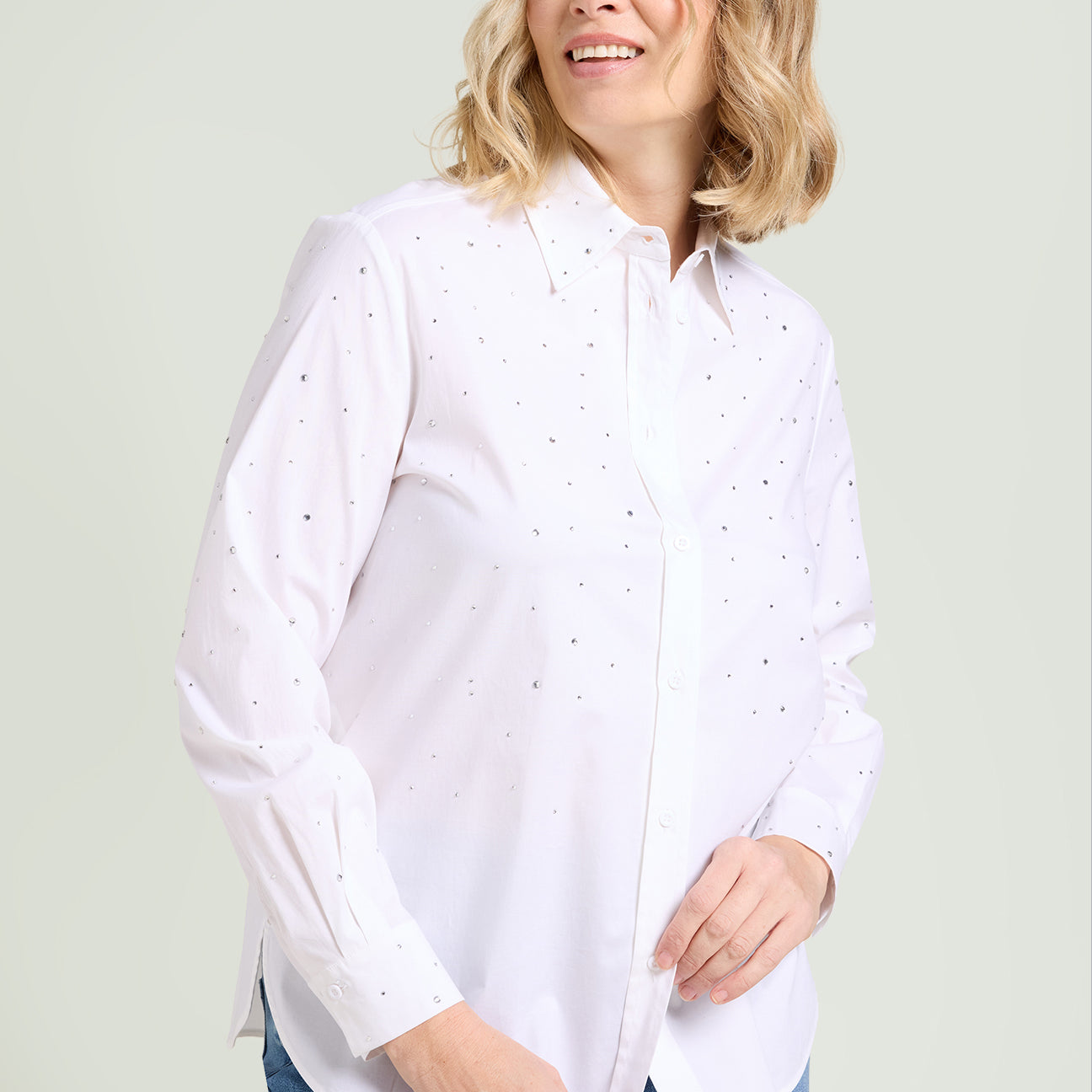 CAMICIA IN POPELINE CON PUNTI LUCE