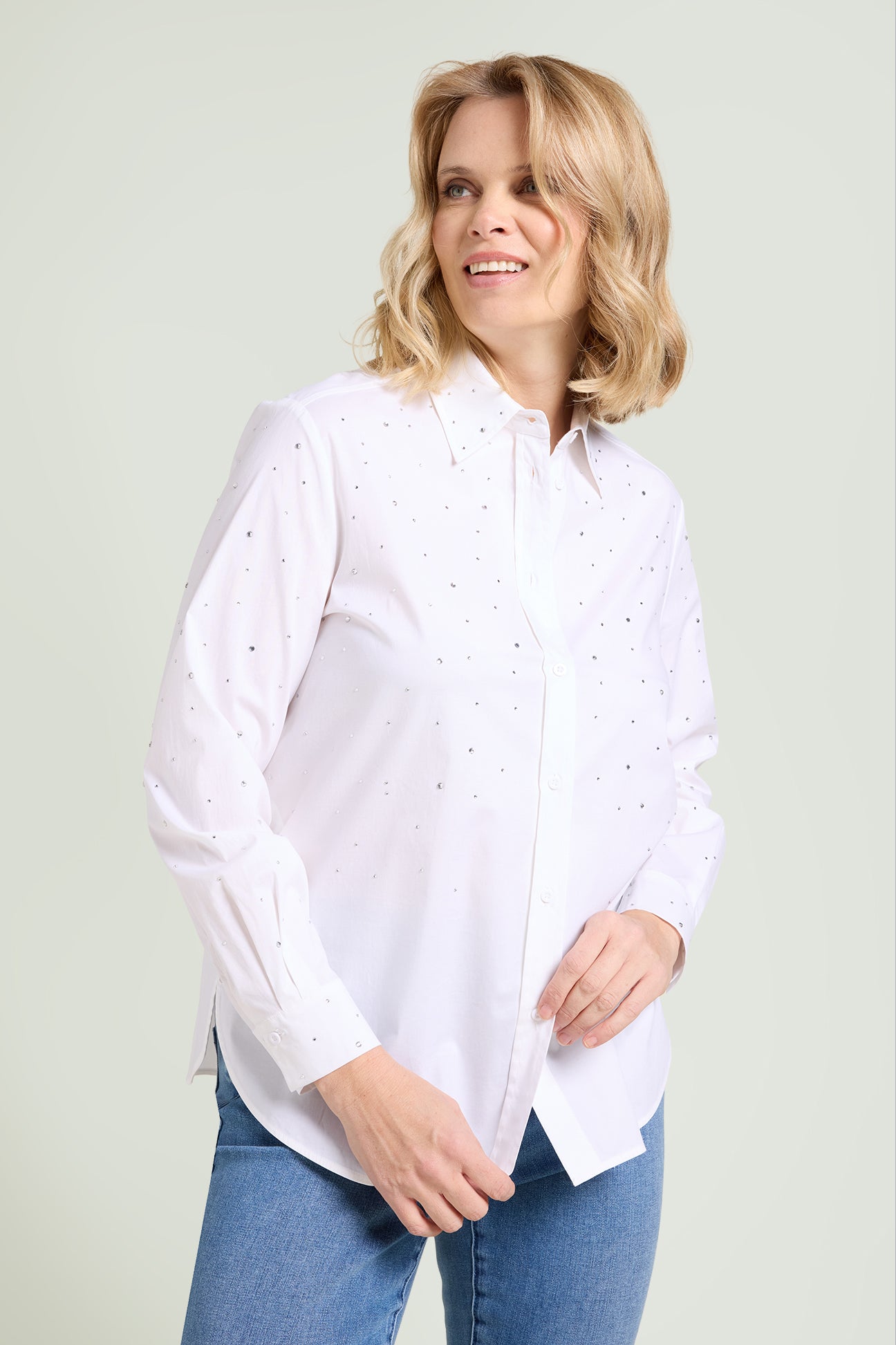 CAMICIA IN POPELINE CON PUNTI LUCE
