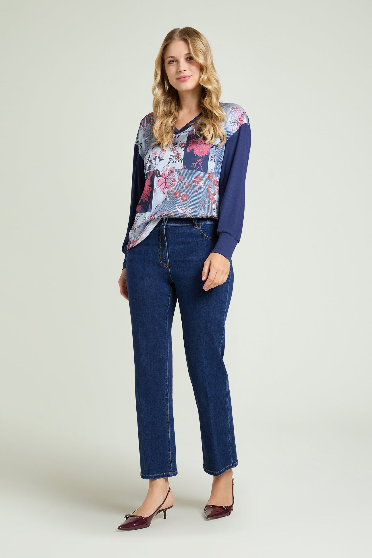 BLUSA IN JERSEY E SATIN STAMPATO