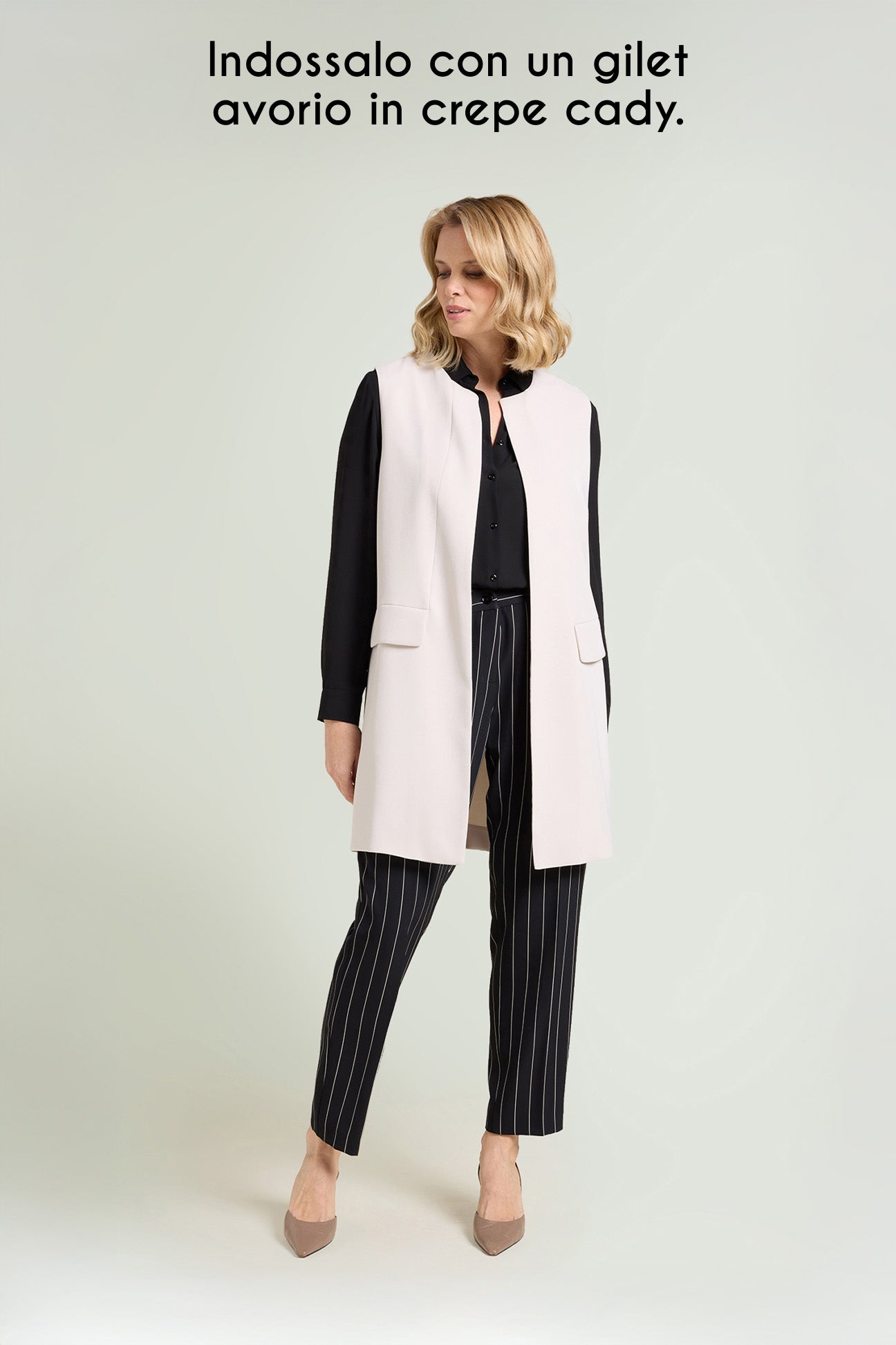 PANTALONI A SIGARETTA IN CADY GESSATO