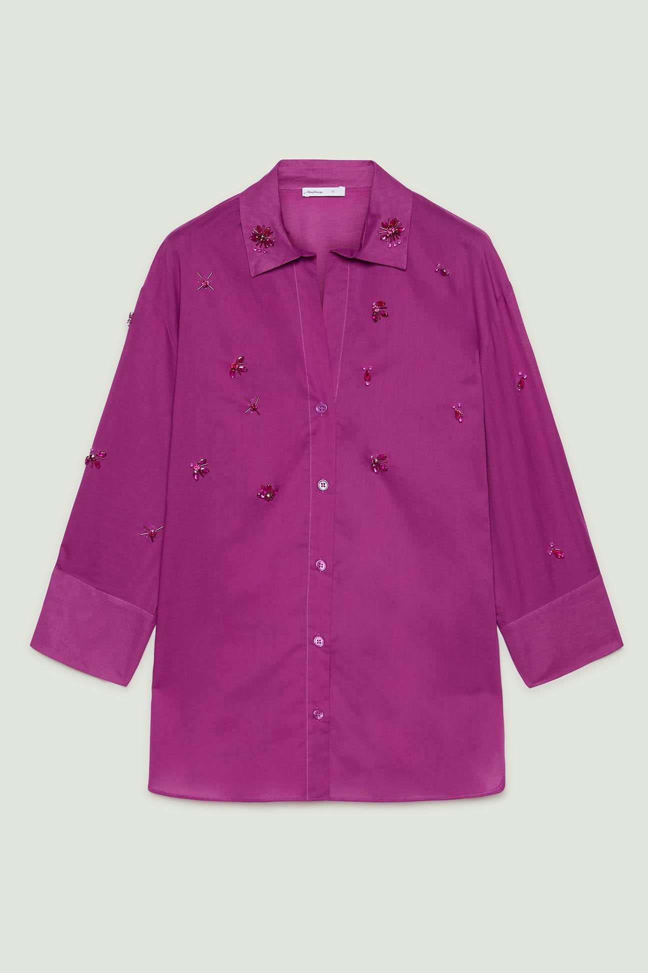 CAMICIA IN VOILE DI COTONE RICAMATA A MANO