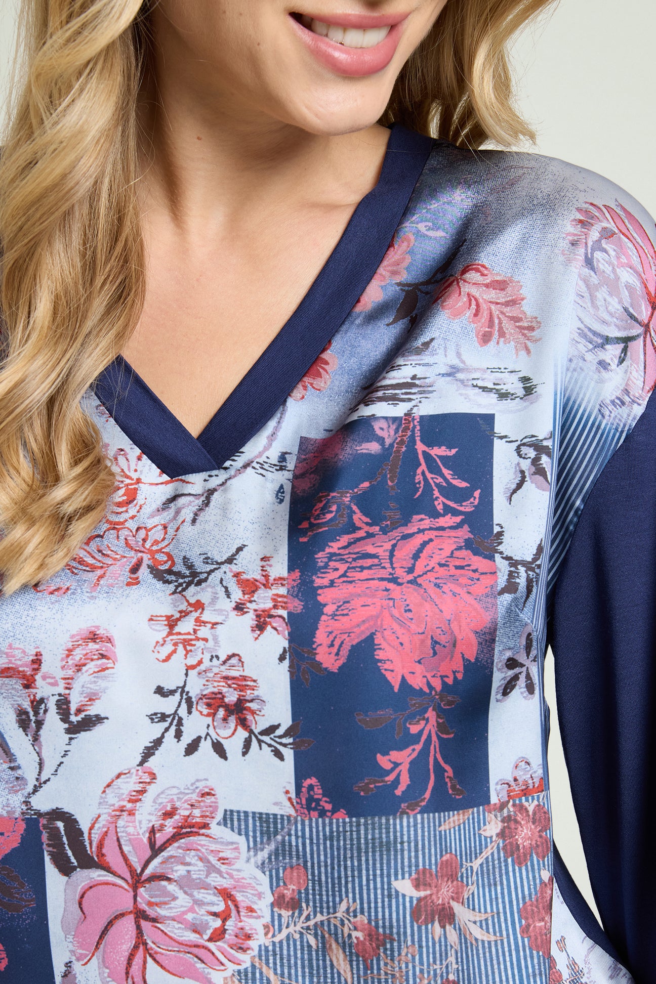 BLUSA IN JERSEY E SATIN STAMPATO