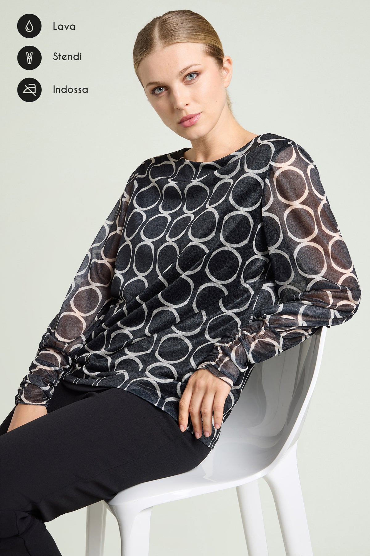 BLUSA IN TULLE STAMPATO