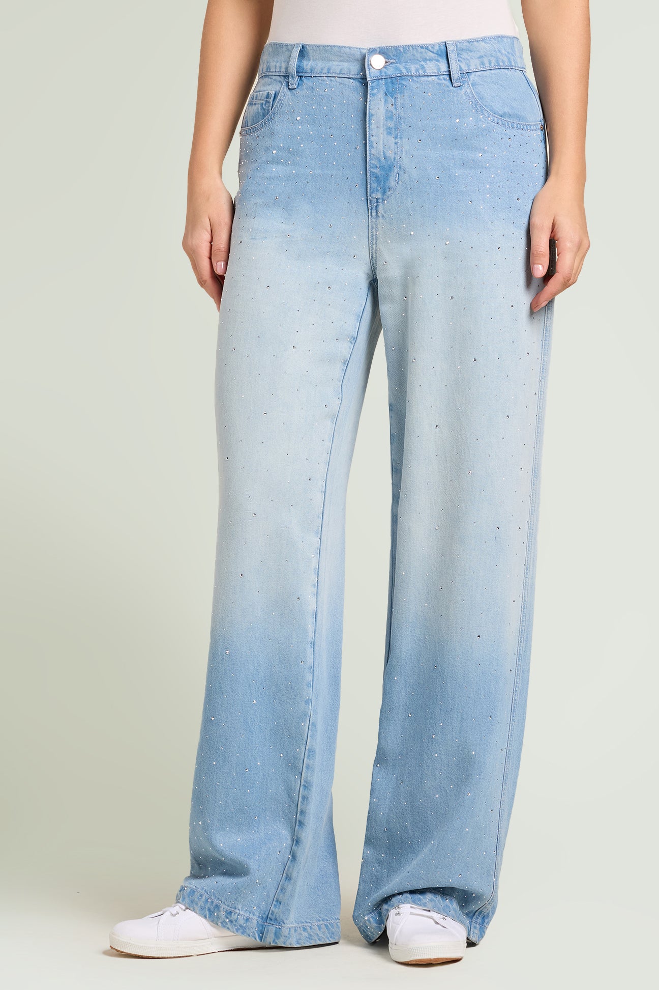 JEANS WIDE LEG CON PUNTI LUCE