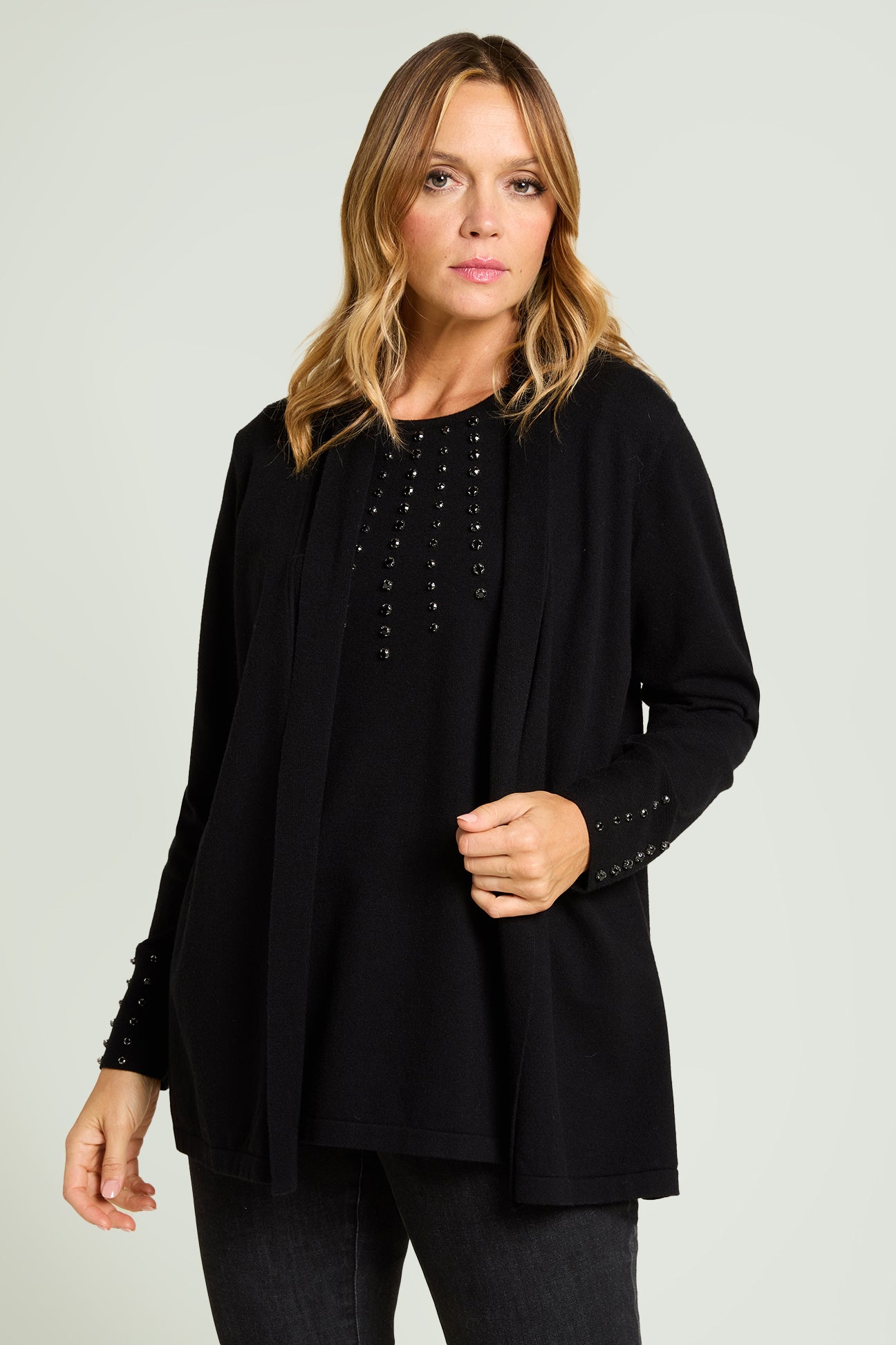 CARDIGAN RICAMATO CON EFFETTO TWIN SET