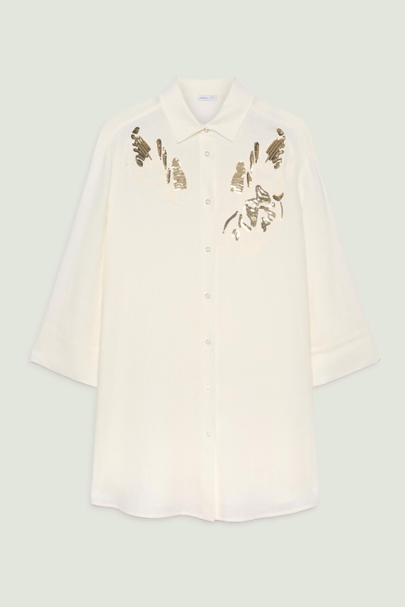 CAMICIA RICAMATA IN LINO-VISCOSA