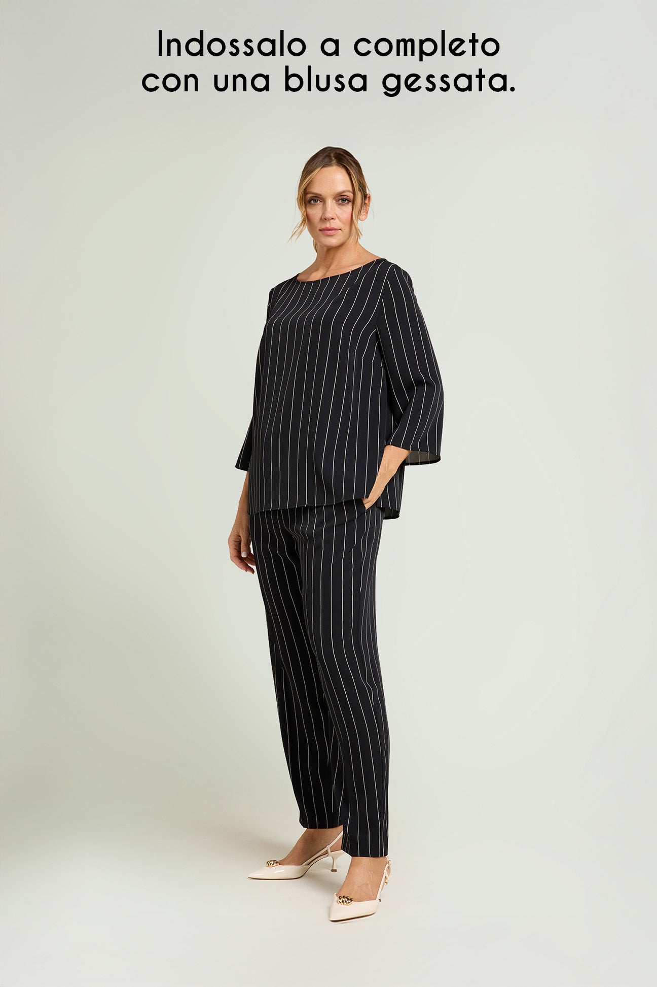 PANTALONI A SIGARETTA IN CADY GESSATO