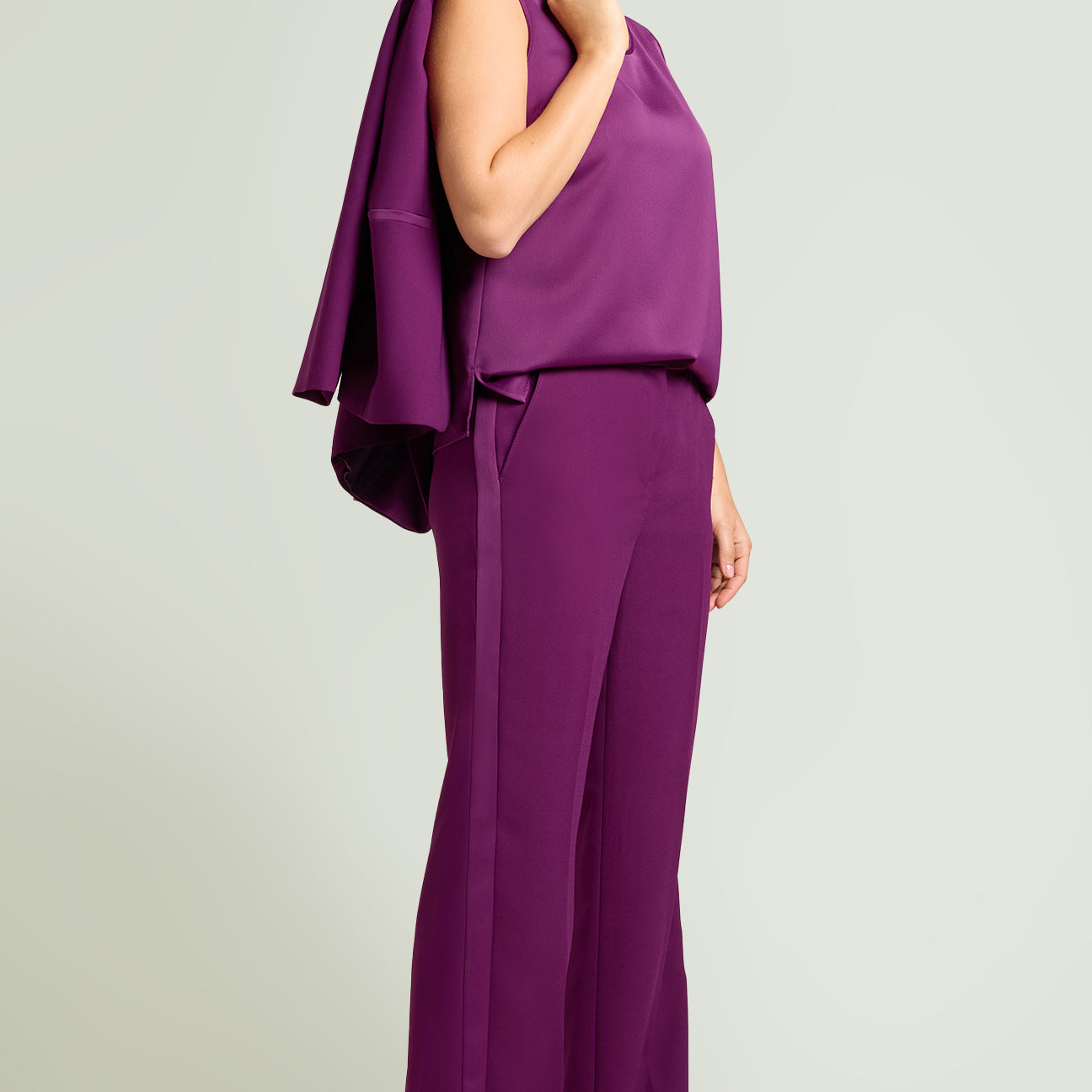 PANTALONI IN CADY CON BANDE IN RASO