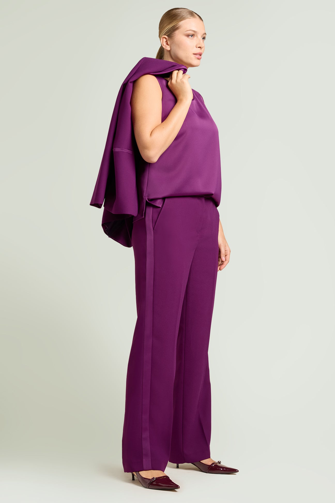 PANTALONI IN CADY CON BANDE IN RASO