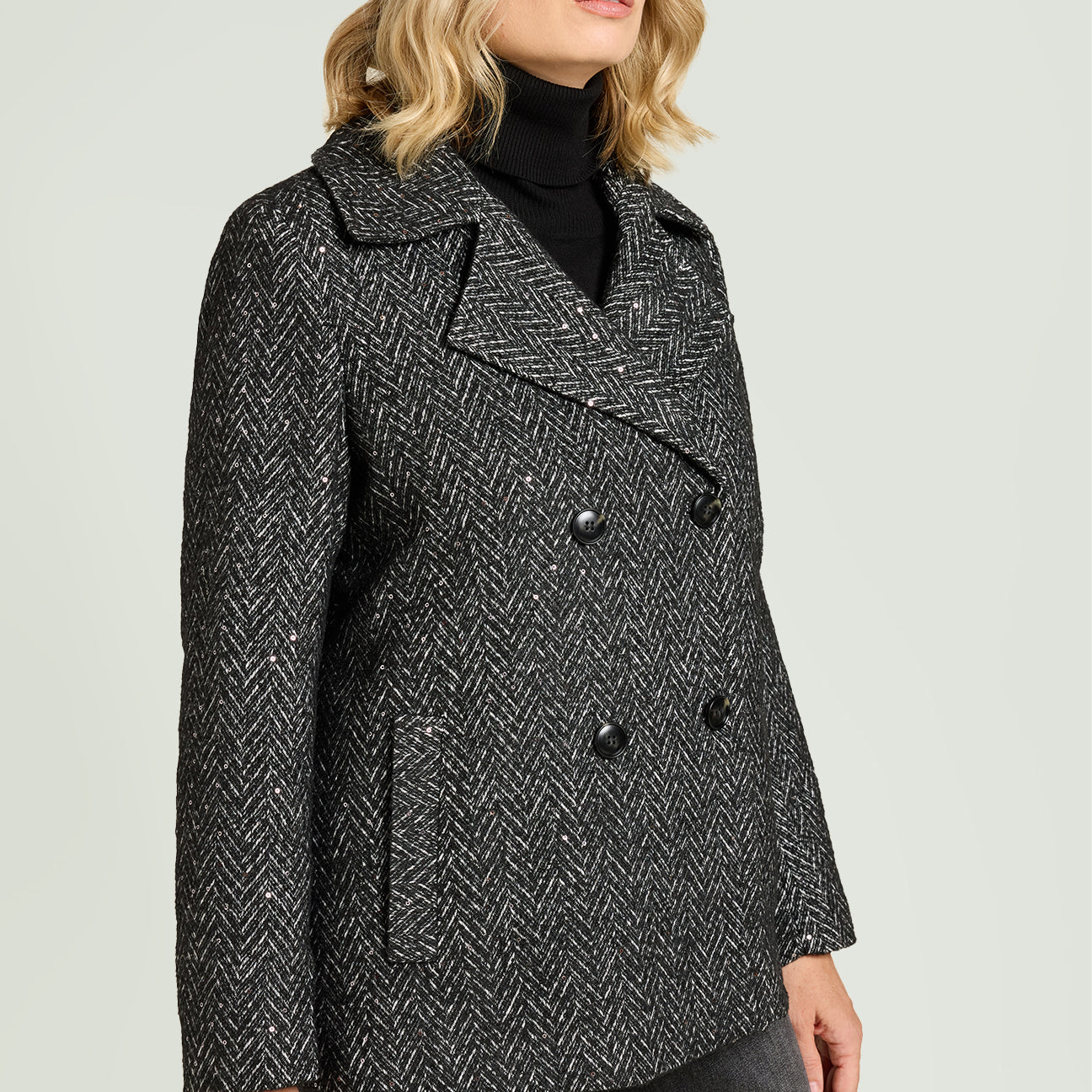 GIACCONE PEA COAT IN CHEVRON PAILLETTES