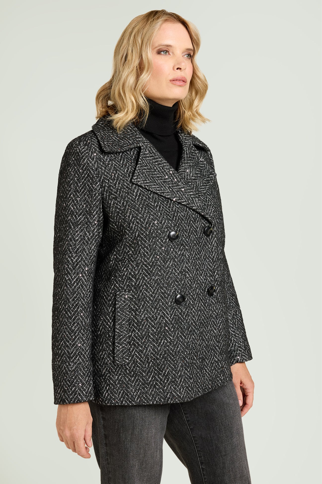 GIACCONE PEA COAT IN CHEVRON PAILLETTES