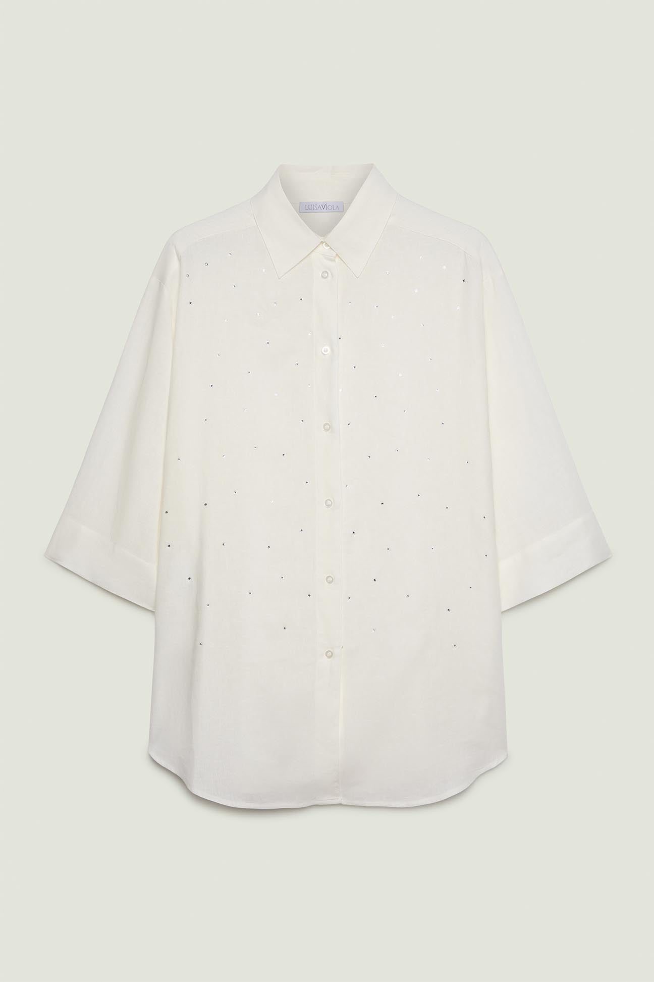 CAMICIA IN LINO VISCOSA CON PUNTI LUCE