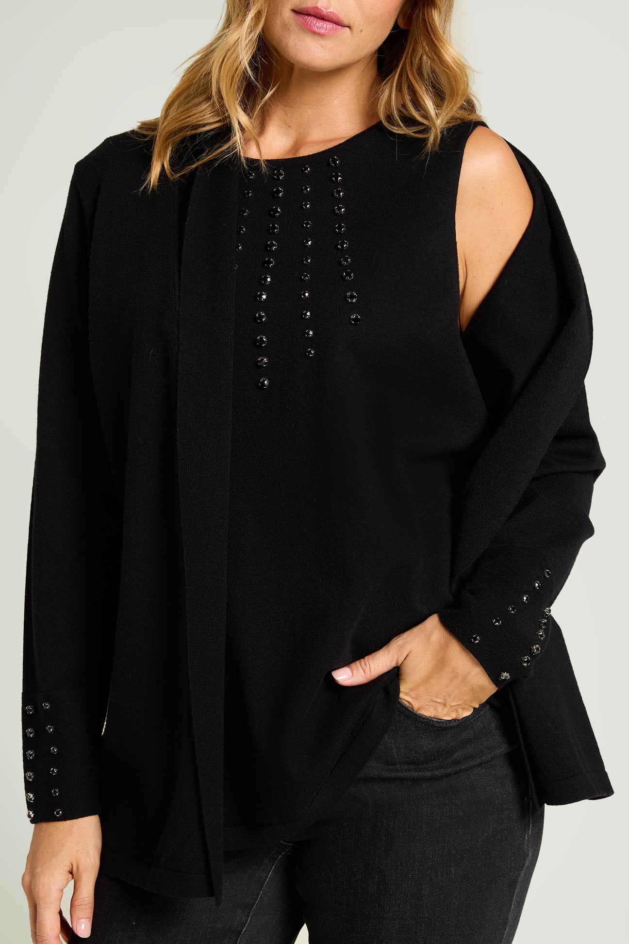 CARDIGAN RICAMATO CON EFFETTO TWIN SET