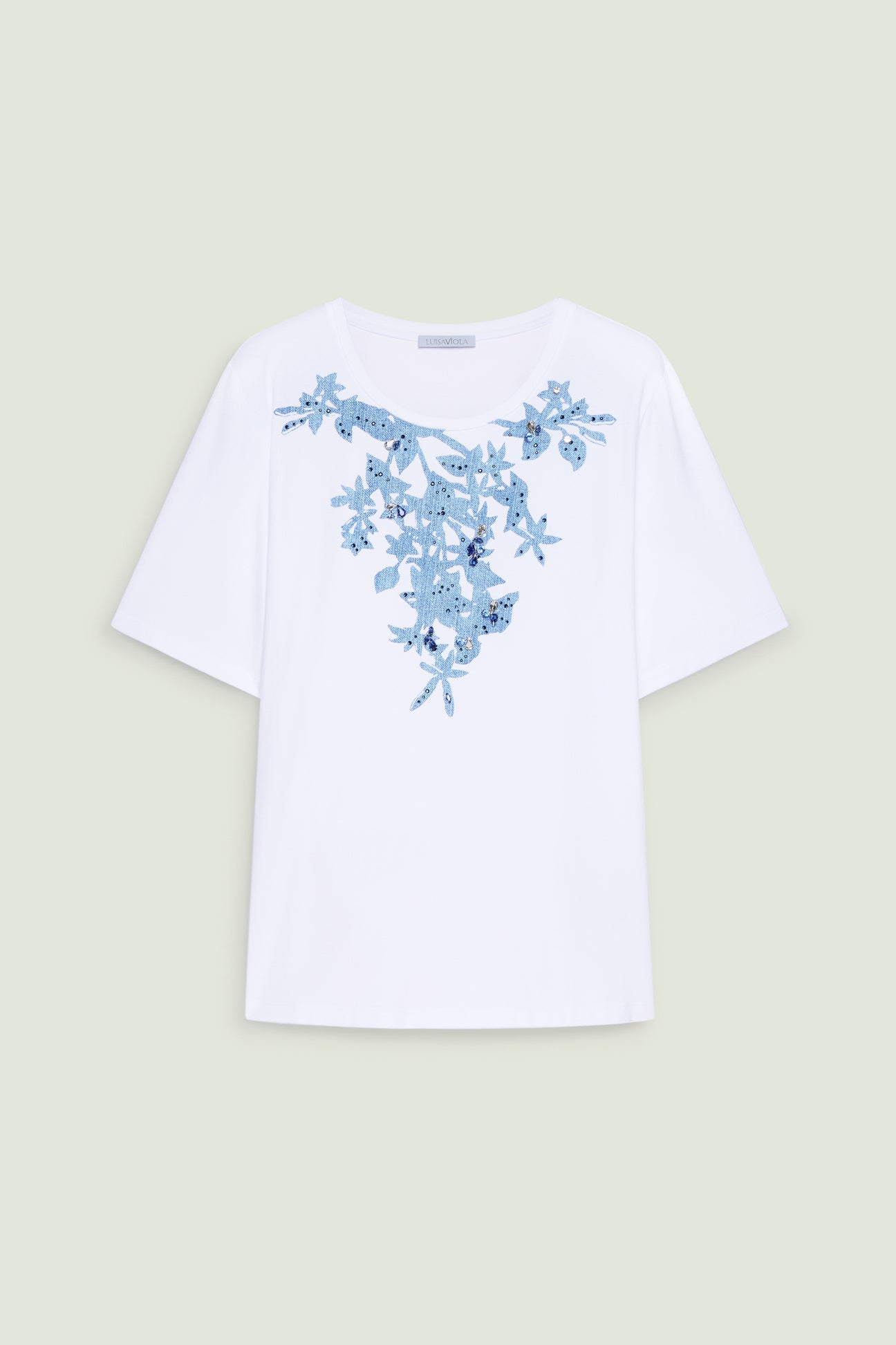 T-SHIRT STAMPATA CON CASTONI E STRASS