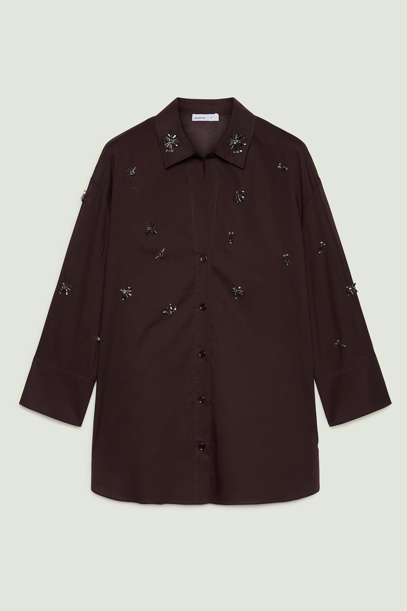 CAMICIA IN VOILE DI COTONE RICAMATA A MANO