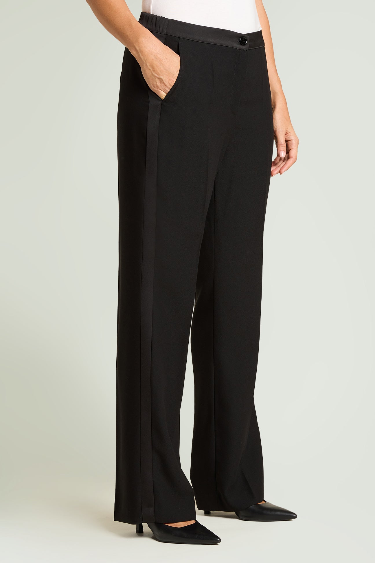 PANTALONI IN CADY CON BANDE IN RASO