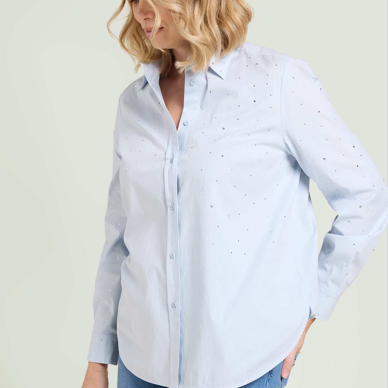 CAMICIA IN POPELINE CON PUNTI LUCE