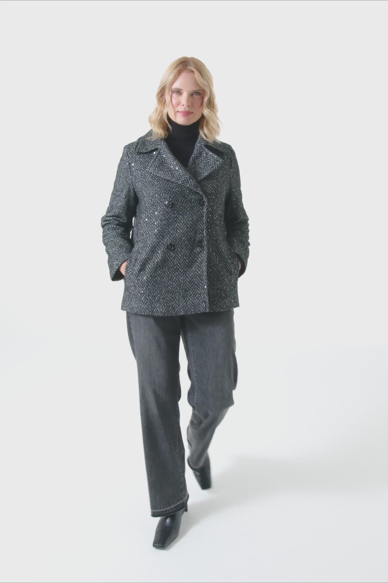 GIACCONE PEA COAT IN CHEVRON PAILLETTES